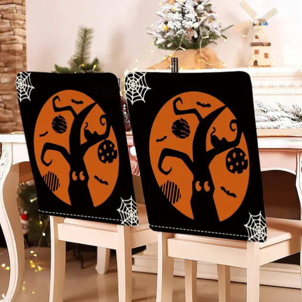Halloween Printed Dining Chair Covers - Festive Spooky Design, Stretchable and Durable, Perfect for Dining Room Party Decorations