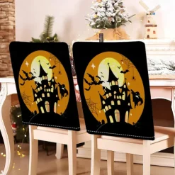 Halloween Printed Dining Chair Covers - Festive Spooky Design, Stretchable and Durable, Perfect for Dining Room Party Decorations