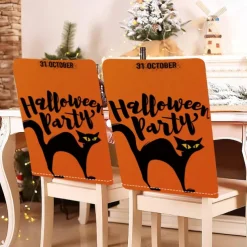 Halloween Printed Dining Chair Covers - Festive Spooky Design, Stretchable and Durable, Perfect for Dining Room Party Decorations