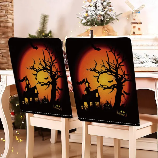 Halloween Printed Dining Chair Covers - Festive Spooky Design, Stretchable and Durable, Perfect for Dining Room Party Decorations