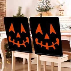 Halloween Printed Dining Chair Covers - Festive Spooky Design, Stretchable and Durable, Perfect for Dining Room Party Decorations