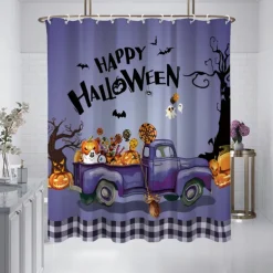 Halloween Pumpkin Candy Shower Curtain Modern Machine Washable Waterproof Polyester Fabric Used for Bathroom Decoration Bathtub with 12 Hooks