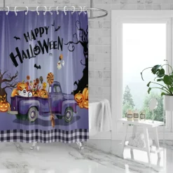 Halloween Pumpkin Candy Shower Curtain Modern Machine Washable Waterproof Polyester Fabric Used for Bathroom Decoration Bathtub with 12 Hooks