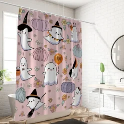 Halloween Pumpkin Candy Shower Curtain Modern Machine Washable Waterproof Polyester Fabric Used for Bathroom Decoration Bathtub with 12 Hooks
