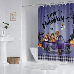 Halloween Pumpkin Candy Shower Curtain Modern Machine Washable Waterproof Polyester Fabric Used for Bathroom Decoration Bathtub with 12 Hooks