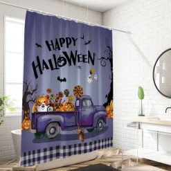 Halloween Pumpkin Candy Shower Curtain Modern Machine Washable Waterproof Polyester Fabric Used for Bathroom Decoration Bathtub with 12 Hooks