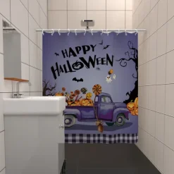 Halloween Pumpkin Candy Shower Curtain Modern Machine Washable Waterproof Polyester Fabric Used for Bathroom Decoration Bathtub with 12 Hooks