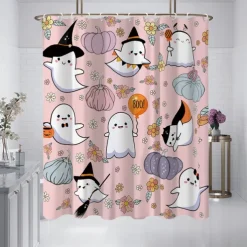 Halloween Pumpkin Candy Shower Curtain Modern Machine Washable Waterproof Polyester Fabric Used for Bathroom Decoration Bathtub with 12 Hooks