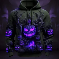 Halloween Pumpkin Hoodie Pullover Anime 3D Front Pocket Graphic For Couple's Men's Women's Adults' Halloween Carnival Masquerade 3D Print Party Casual Daily