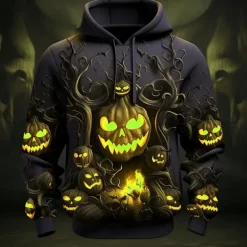 Halloween Pumpkin Hoodie Pullover Anime 3D Front Pocket Graphic For Couple's Men's Women's Adults' Halloween Carnival Masquerade 3D Print Party Casual Daily