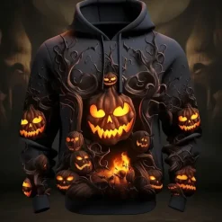 Halloween Pumpkin Hoodie Pullover Anime 3D Front Pocket Graphic For Couple's Men's Women's Adults' Halloween Carnival Masquerade 3D Print Party Casual Daily