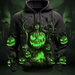Halloween Pumpkin Hoodie Pullover Anime 3D Front Pocket Graphic For Couple's Men's Women's Adults' Halloween Carnival Masquerade 3D Print Party Casual Daily