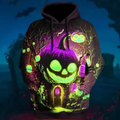 Halloween Pumpkin Hoodie Pullover Anime 3D Front Pocket Graphic For Couple's Men's Women's Adults' Halloween Carnival Masquerade 3D Print Party Casual Daily