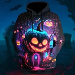Halloween Pumpkin Hoodie Pullover Anime 3D Front Pocket Graphic For Couple's Men's Women's Adults' Halloween Carnival Masquerade 3D Print Party Casual Daily