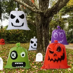 Halloween Pumpkin Leaf Bags - 2 Pack, Plastic, Funny Expressions, Lawn Decorations, Party Supplies