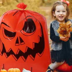 Halloween Pumpkin Leaf Bags - 2 Pack, Plastic, Funny Expressions, Lawn Decorations, Party Supplies