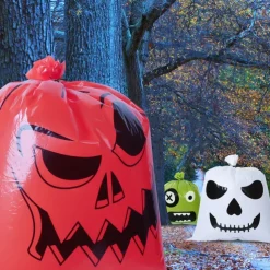 Halloween Pumpkin Leaf Bags - 2 Pack, Plastic, Funny Expressions, Lawn Decorations, Party Supplies