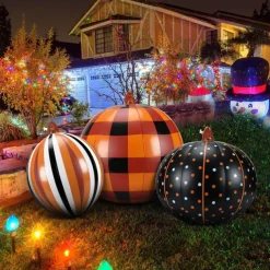 Halloween PVC Inflatable Decorated Ball Reusable Glow Pumpkin Decorations Blow up Led Yard Pumpkins for Outdoor Halloween Party Yard Garden Lawn Holiday Decorations