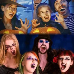 Halloween Retractable Vampire Teeth Dentures Zombie Teeth Silicone Dentures Halloween Decoration Horror Vampire Party Props Decoration