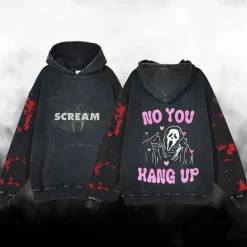Halloween Scream Ghostface Skull Skeleton Hoodie Oversized Acid Washed Tee Print Front Pocket Graphic For Couple's Men's Women's Adults' Masquerade Hot Stamping Casual Daily