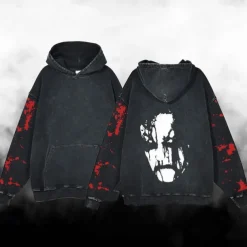 Halloween Scream Ghostface Skull Skeleton Hoodie Oversized Acid Washed Tee Print Front Pocket Graphic For Couple's Men's Women's Adults' Masquerade Hot Stamping Casual Daily