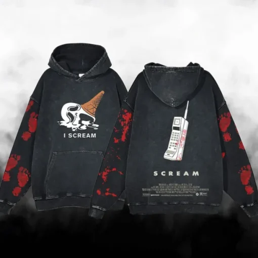 Halloween Scream Ghostface Skull Skeleton Hoodie Oversized Acid Washed Tee Print Front Pocket Graphic For Couple's Men's Women's Adults' Masquerade Hot Stamping Casual Daily
