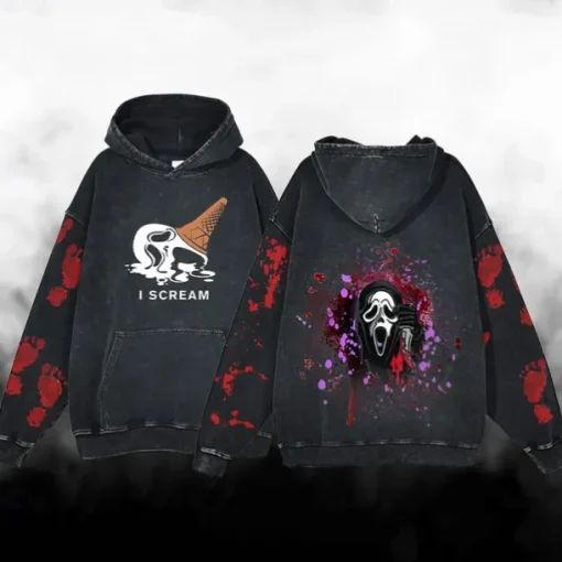 Halloween Scream Ghostface Skull Skeleton Hoodie Oversized Acid Washed Tee Print Front Pocket Graphic For Couple's Men's Women's Adults' Masquerade Hot Stamping Casual Daily