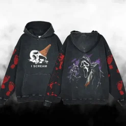 Halloween Scream Ghostface Skull Skeleton Hoodie Oversized Acid Washed Tee Print Front Pocket Graphic For Couple's Men's Women's Adults' Masquerade Hot Stamping Casual Daily