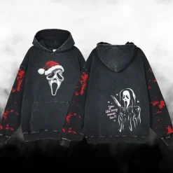 Halloween Scream Ghostface Skull Skeleton Hoodie Oversized Acid Washed Tee Print Front Pocket Graphic For Couple's Men's Women's Adults' Masquerade Hot Stamping Casual Daily
