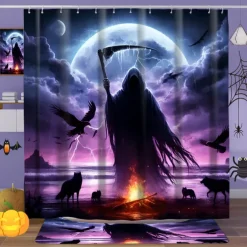 Halloween Shower Curtain with Hooks for Bathroom Shower Curtain Bathroom Decor Set Polyester Waterproof 12 Pack Plastic Hooks Skull Heads