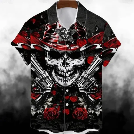 Halloween Skeleton Skull Pumpkin Hawaiian Shirts Aloha Shirt Print Shirt For Men's Adults' 3D Print Vacation Party Halloween