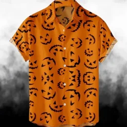 Halloween Skeleton Skull Pumpkin Hawaiian Shirts Aloha Shirt Print For Men's Adults' Halloween Carnival Masquerade 3D Print Party Halloween
