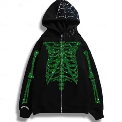 Halloween Skeleton Skull Hoodie Outerwear Zip-Up Hoodie Skull For Men's Women's Adults' Halloween Carnival 3D Print Party Casual Daily