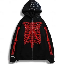 Halloween Skeleton Skull Hoodie Outerwear Zip-Up Hoodie Skull For Men's Women's Adults' Halloween Carnival 3D Print Party Casual Daily