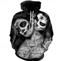 Halloween Skeleton Skull Ghost Death Hoodie Cartoon Manga Anime 3D Front Pocket Graphic For Couple's Men's Women's Adults' Halloween Carnival Masquerade 3D Print