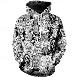 Halloween Skeleton Skull Ghost Death Hoodie Cartoon Manga Anime 3D Front Pocket Graphic For Couple's Men's Women's Adults' Halloween Carnival Masquerade 3D Print
