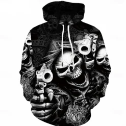 Halloween Skeleton Skull Ghost Death Hoodie Cartoon Manga Anime 3D Front Pocket Graphic For Couple's Men's Women's Adults' Halloween Carnival Masquerade 3D Print