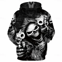 Halloween Skeleton Skull Ghost Death Hoodie Cartoon Manga Anime 3D Front Pocket Graphic For Couple's Men's Women's Adults' Halloween Carnival Masquerade 3D Print