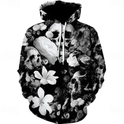 Halloween Skeleton Skull Ghost Death Hoodie Cartoon Manga Anime 3D Front Pocket Graphic For Couple's Men's Women's Adults' Halloween Carnival Masquerade 3D Print
