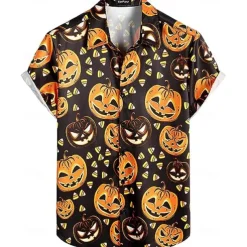 Halloween Skeleton Skull Pumpkin Hawaiian Shirts Aloha Shirt Print For Men's Adults' Halloween Carnival Masquerade 3D Print Party Halloween
