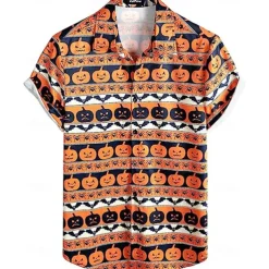 Halloween Skeleton Skull Pumpkin Hawaiian Shirts Aloha Shirt Print For Men's Adults' Halloween Carnival Masquerade 3D Print Party Halloween