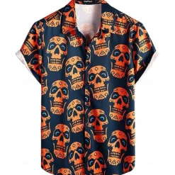 Halloween Skeleton Skull Pumpkin Hawaiian Shirts Aloha Shirt Print For Men's Adults' Halloween Carnival Masquerade 3D Print Party Halloween
