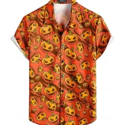 Halloween Skeleton Skull Pumpkin Hawaiian Shirts Aloha Shirt Print For Men's Adults' Halloween Carnival Masquerade 3D Print Party Halloween