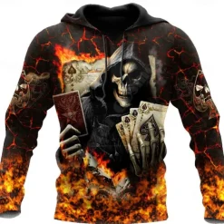 Halloween Skeleton Skull Death Hoodie Cartoon Manga 3D Front Pocket Graphic For Men's Adults' Halloween Carnival Masquerade 3D Print Casual Daily