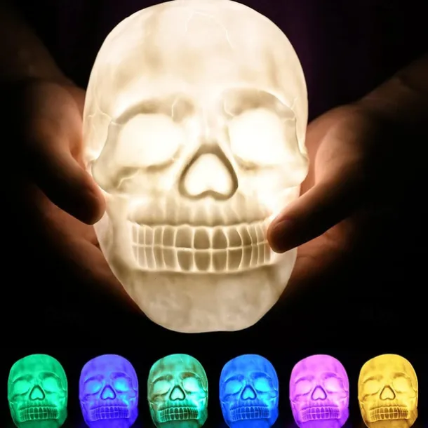 Halloween Skull Lamp Skeleton LED Night Light with 7 Changing Color Light and Remote Control for Home Decoration Halloween