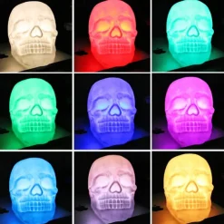 Halloween Skull Lamp Skeleton LED Night Light with 7 Changing Color Light and Remote Control for Home Decoration Halloween