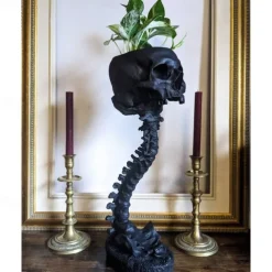 Halloween Skull Planter & Spine Stand, Resin Skull Head Flower Succulent Cactus Planter Pots,or Home Office Desk Decorations Halloween Scene Statue Sculpture Decorations