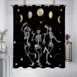Halloween Skull Shower Curtain, Modern Machine Washable Waterproof Polyester Fabric for Bathroom Decor Bathtub with 12 Hooks