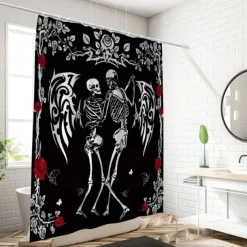 Halloween Skull Shower Curtain, Modern Machine Washable Waterproof Polyester Fabric for Bathroom Decor Bathtub with 12 Hooks