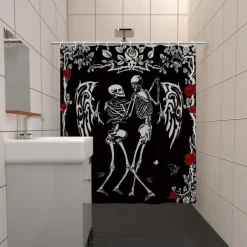Halloween Skull Shower Curtain, Modern Machine Washable Waterproof Polyester Fabric for Bathroom Decor Bathtub with 12 Hooks